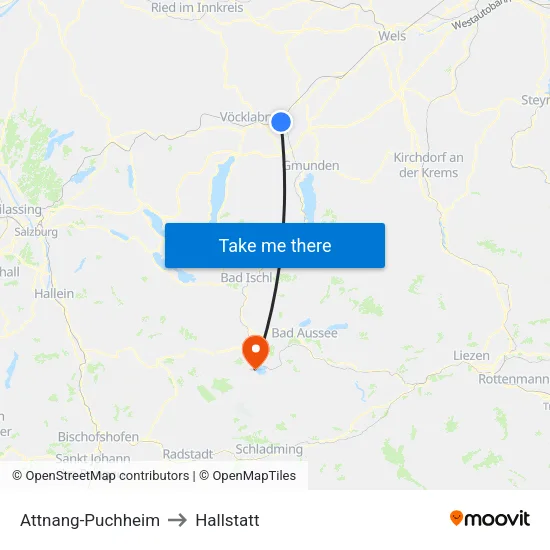 Attnang-Puchheim to Hallstatt map