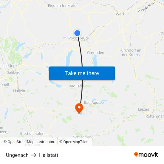 Ungenach to Hallstatt map