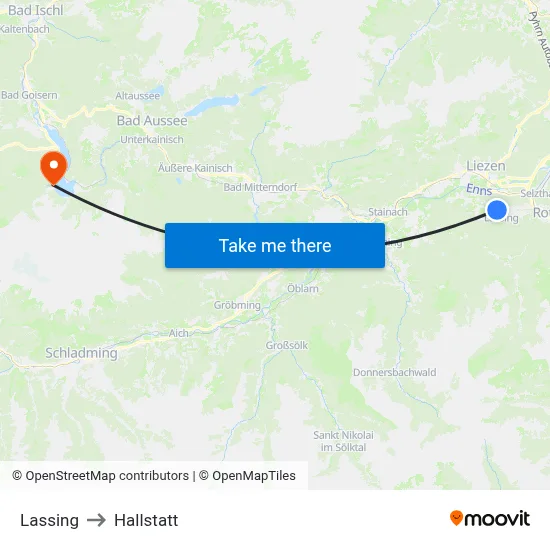 Lassing to Hallstatt map