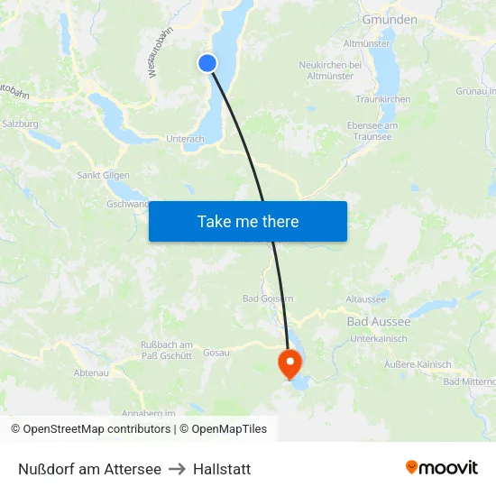 Nußdorf am Attersee to Hallstatt map