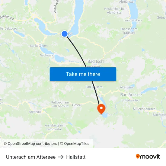 Unterach am Attersee to Hallstatt map