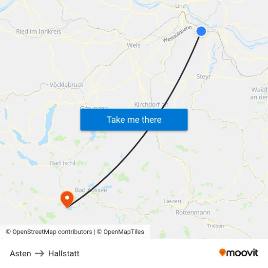 Asten to Hallstatt map