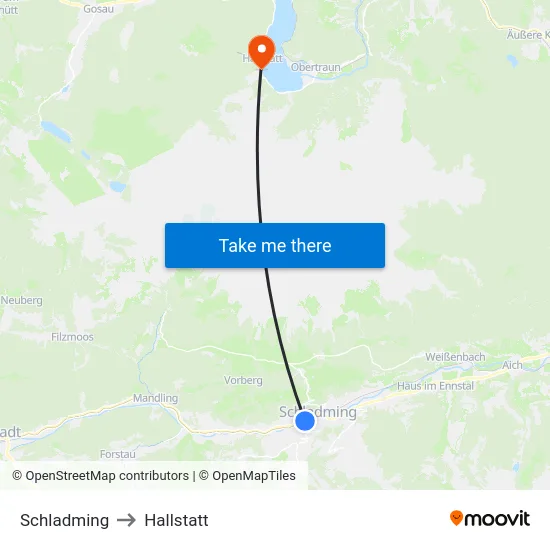 Schladming to Hallstatt map