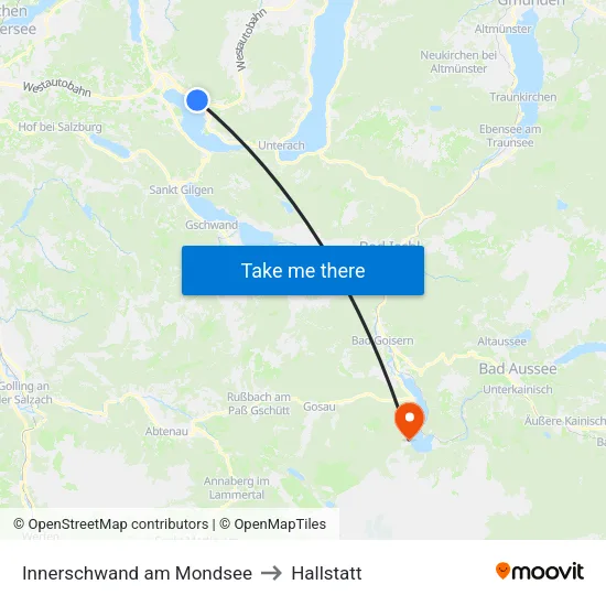 Innerschwand am Mondsee to Hallstatt map