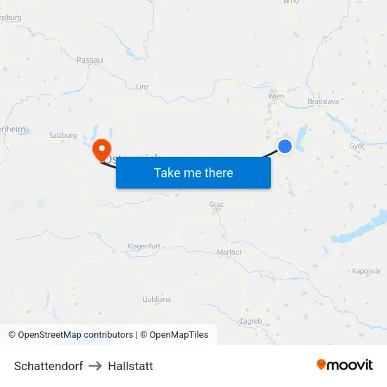 Schattendorf to Hallstatt map