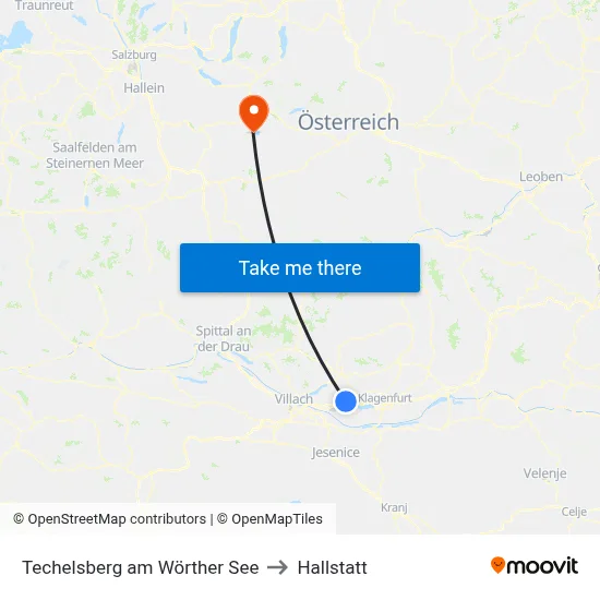 Techelsberg am Wörther See to Hallstatt map