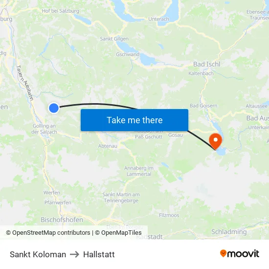 Sankt Koloman to Hallstatt map