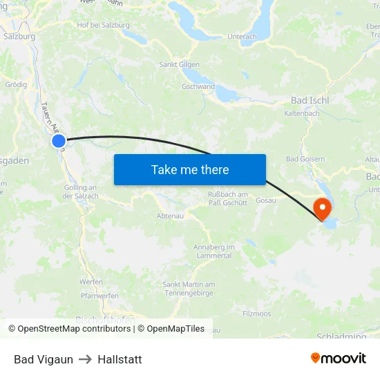 Bad Vigaun to Hallstatt map