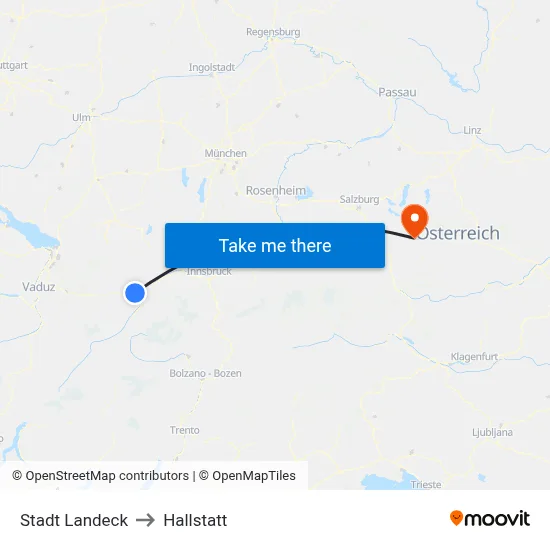 Stadt Landeck to Hallstatt map