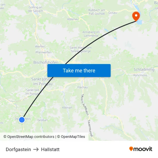 Dorfgastein to Hallstatt map