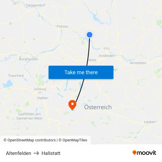 Altenfelden to Hallstatt map