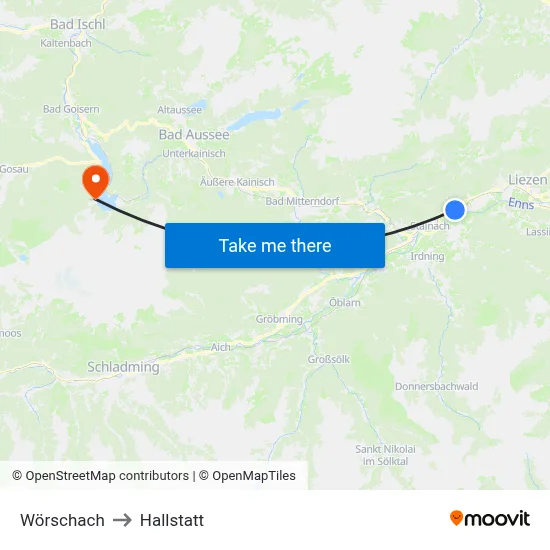 Wörschach to Hallstatt map