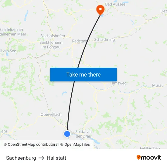 Sachsenburg to Hallstatt map
