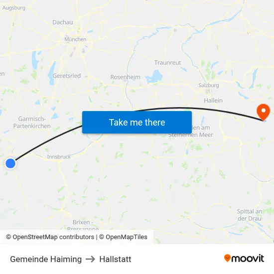 Gemeinde Haiming to Hallstatt map