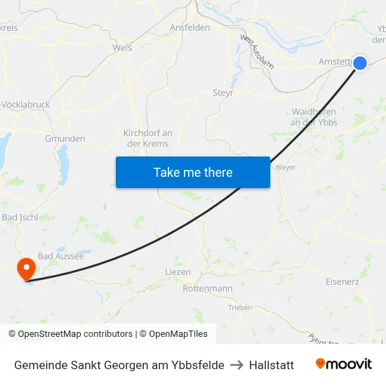 Gemeinde Sankt Georgen am Ybbsfelde to Hallstatt map