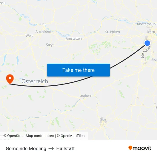 Gemeinde Mödling to Hallstatt map