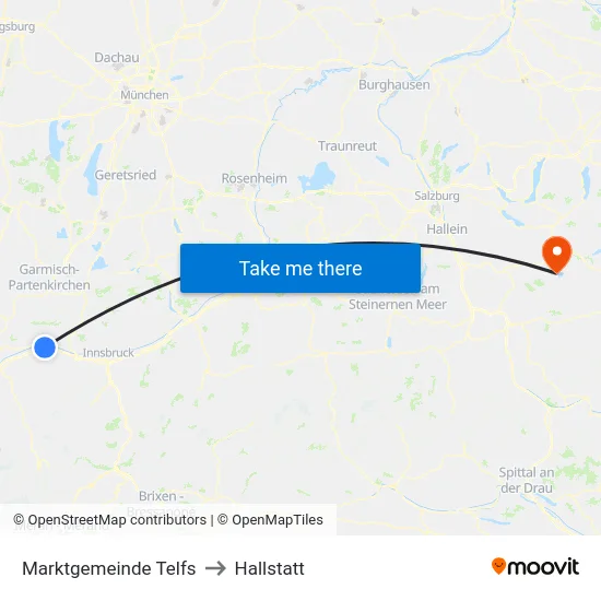 Marktgemeinde Telfs to Hallstatt map