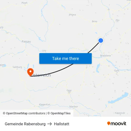 Gemeinde Rabensburg to Hallstatt map