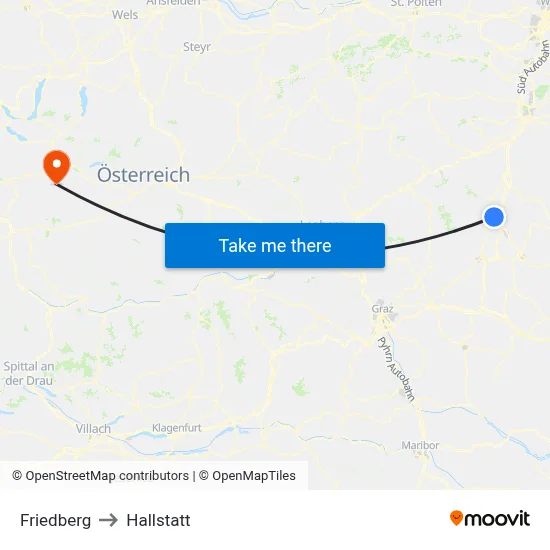 Friedberg to Hallstatt map