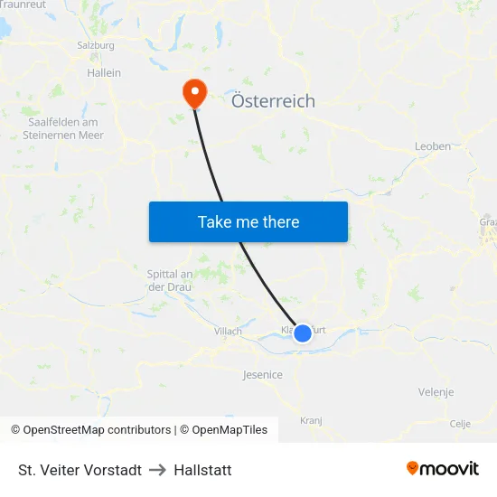 St. Veiter Vorstadt to Hallstatt map
