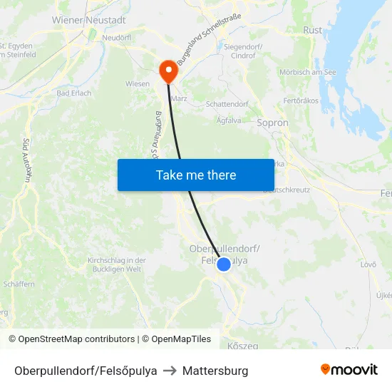 Oberpullendorf/Felsőpulya to Mattersburg map