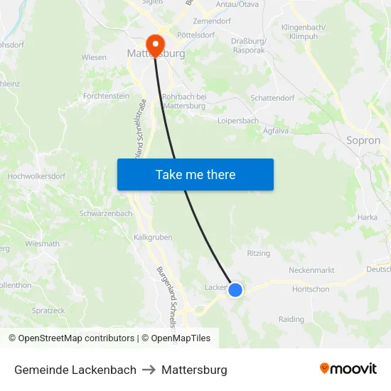 Gemeinde Lackenbach to Mattersburg map