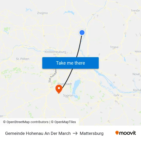 Gemeinde Hohenau An Der March to Mattersburg map