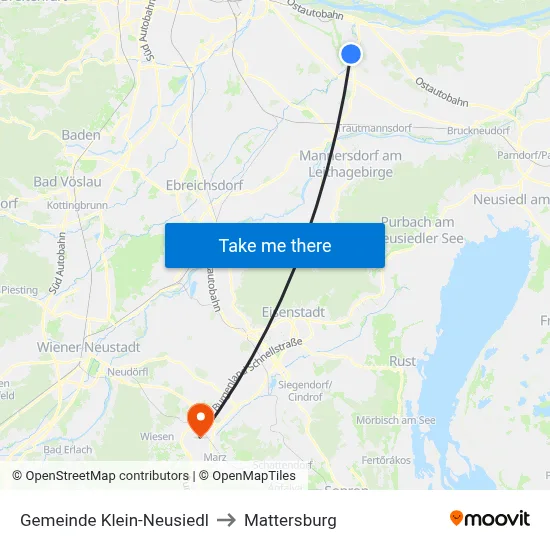 Gemeinde Klein-Neusiedl to Mattersburg map