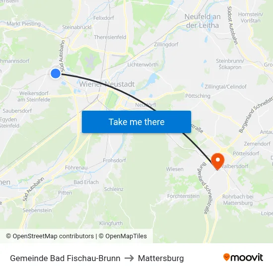 Gemeinde Bad Fischau-Brunn to Mattersburg map