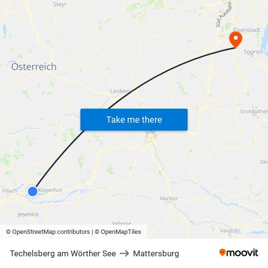 Techelsberg am Wörther See to Mattersburg map