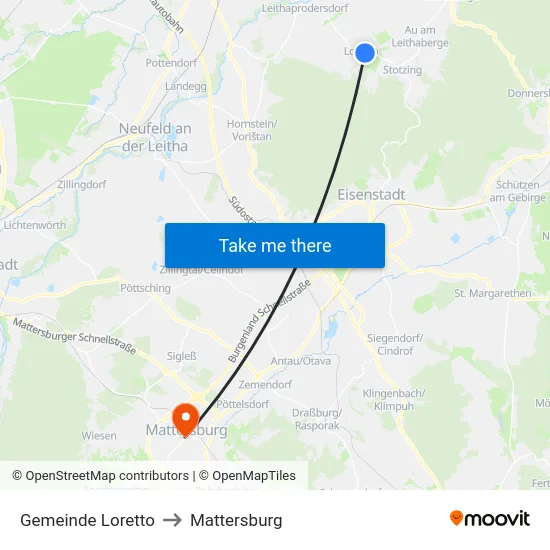 Gemeinde Loretto to Mattersburg map