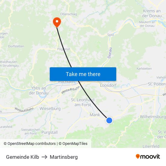 Gemeinde Kilb to Martinsberg map