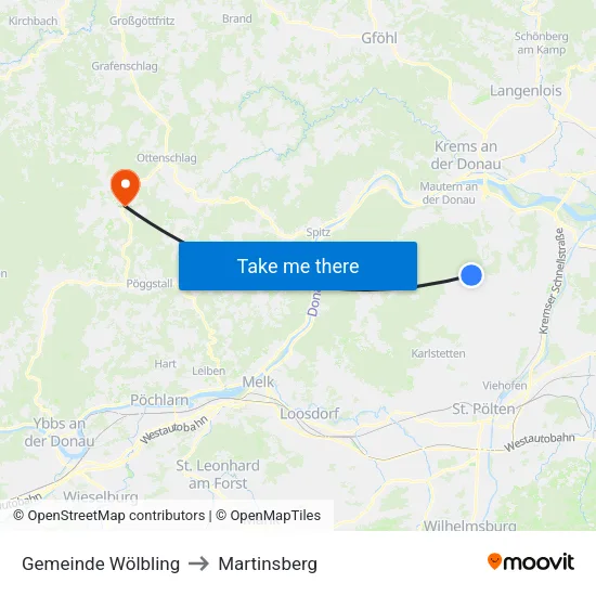 Gemeinde Wölbling to Martinsberg map