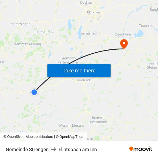 Gemeinde Strengen to Flintsbach am Inn map