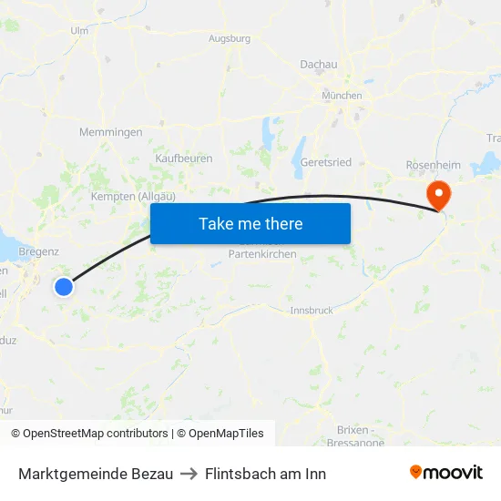 Marktgemeinde Bezau to Flintsbach am Inn map