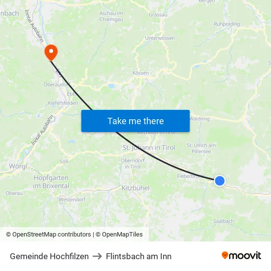 Gemeinde Hochfilzen to Flintsbach am Inn map