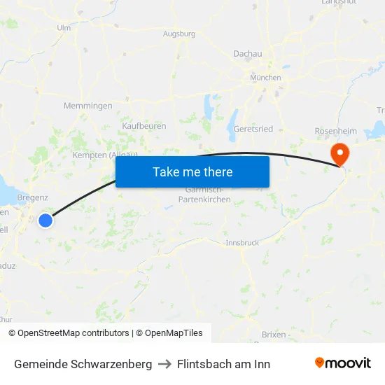 Gemeinde Schwarzenberg to Flintsbach am Inn map