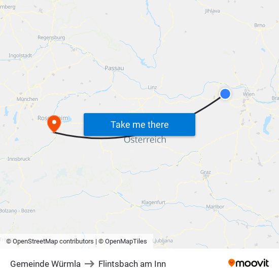 Gemeinde Würmla to Flintsbach am Inn map
