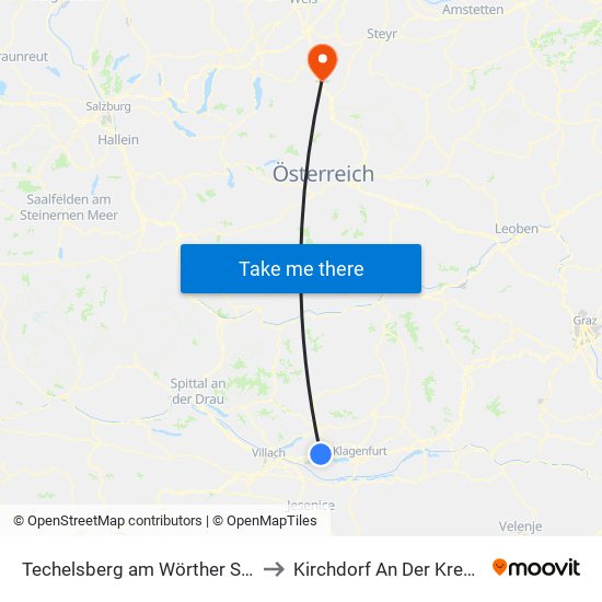 Techelsberg am Wörther See to Kirchdorf An Der Krems map
