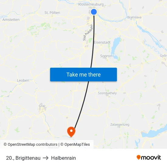 20., Brigittenau to Halbenrain map