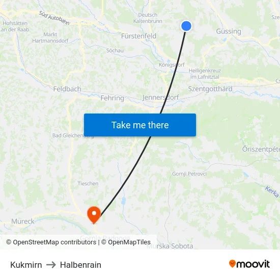 Kukmirn to Halbenrain map
