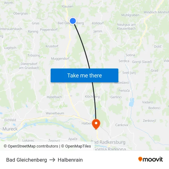 Bad Gleichenberg to Halbenrain map