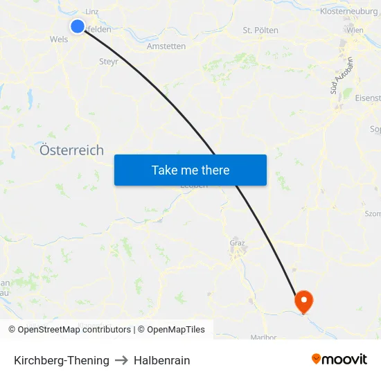 Kirchberg-Thening to Halbenrain map
