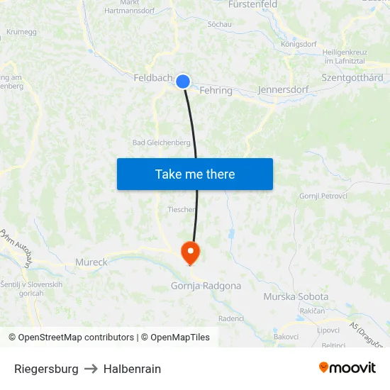 Riegersburg to Halbenrain map