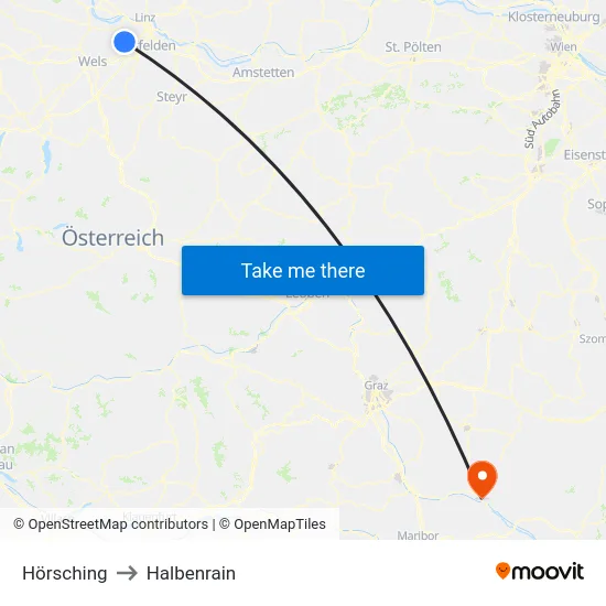Hörsching to Halbenrain map