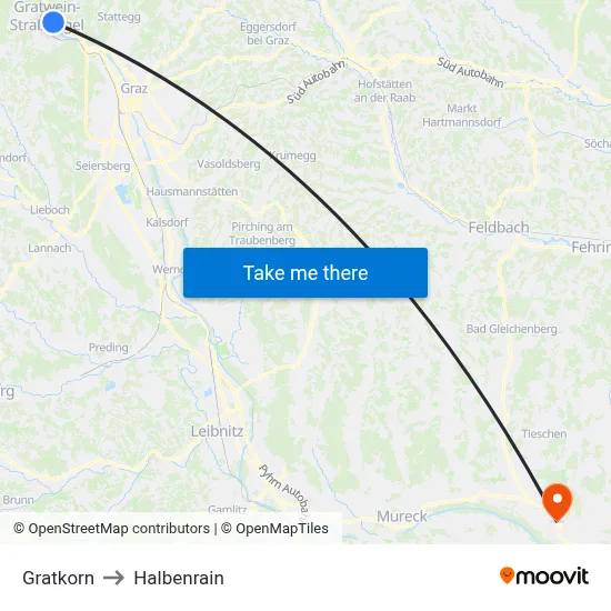 Gratkorn to Halbenrain map