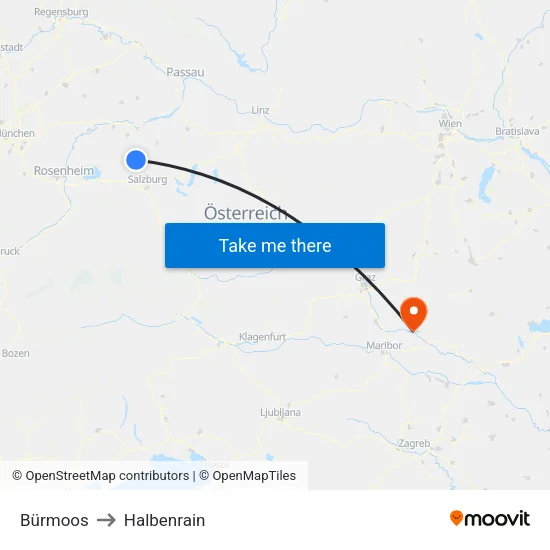 Bürmoos to Halbenrain map