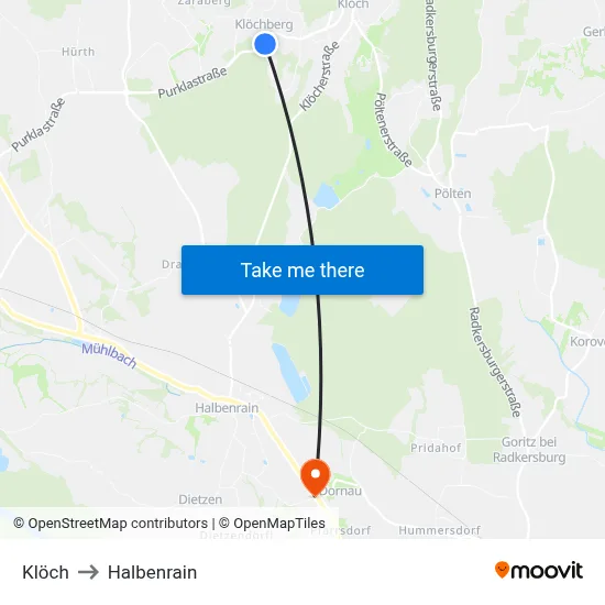 Klöch to Halbenrain map