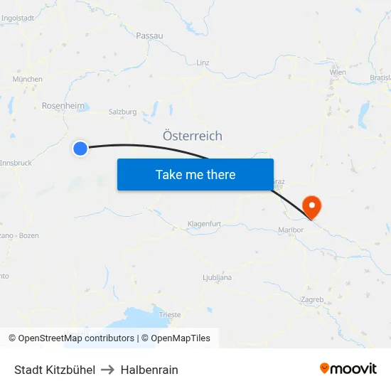 Stadt Kitzbühel to Halbenrain map