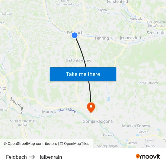 Feldbach to Halbenrain map
